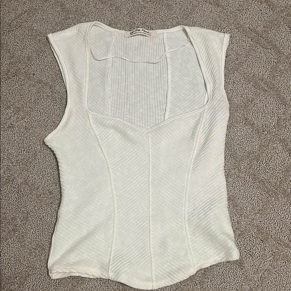 Free People White Knit Square Neck Top
